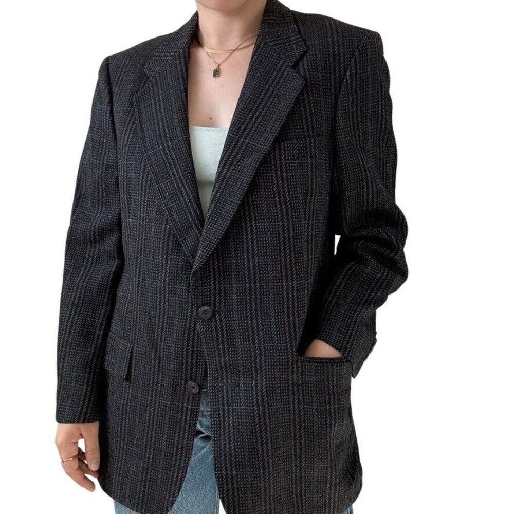Vintage Christian Dior Tweed Plaid Wool Equestrian Preppy Blazer Sport Coat 40R
